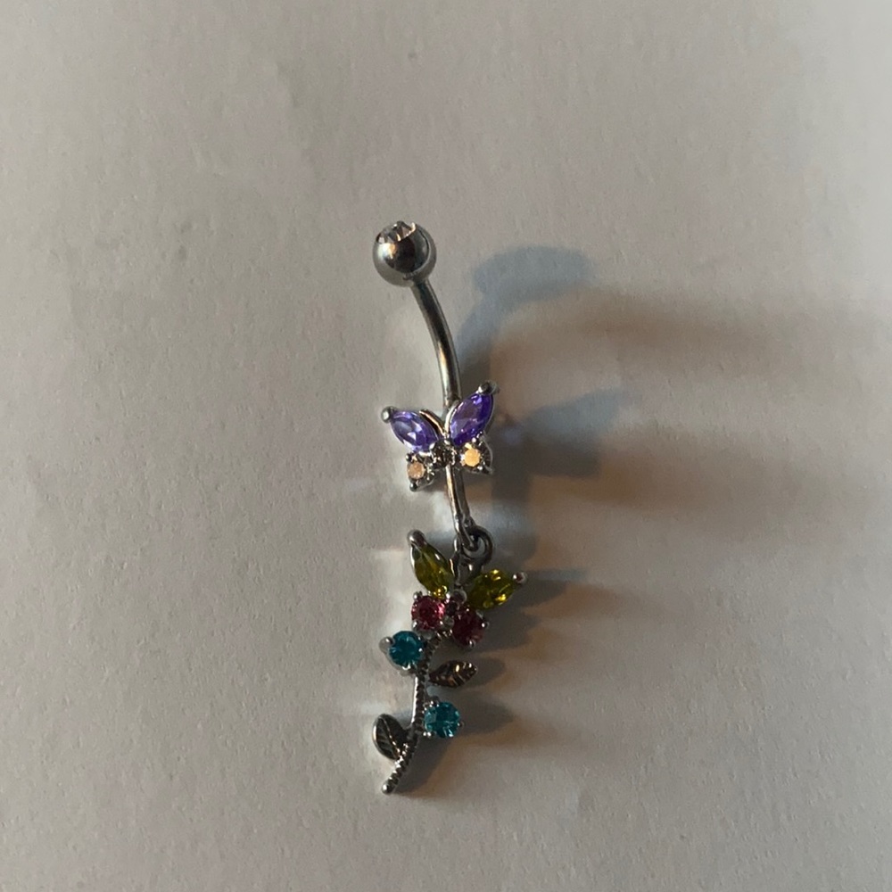 Beautiful butterflies and flower belly ring